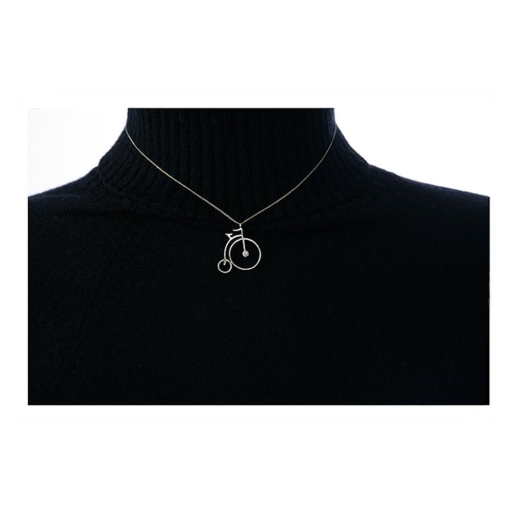 1mm Diamond 14K Yellow Gold High Wheel Bicycle 16 inch Necklace 2.4g - Picture 4 of 10